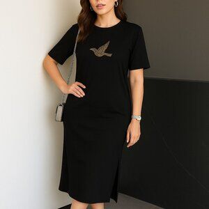 Bird Stone Printed Casual Midi Dress Women's Size S, M, L, XL